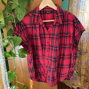 Madewell button-down red plaid shirt 🍄